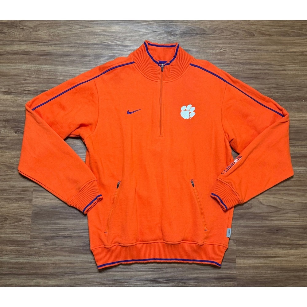 VTG Nike Clemson Tigers Mens Quarter Zip Fleece Pullover Sweatshirt Orange Sz M